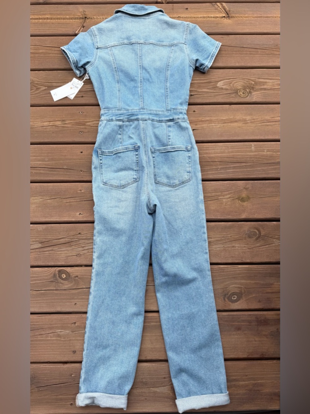 GOOD AMERICAN Light Wash Denim Jumpsuit - Short Sleeve - Picture 12 of 12
